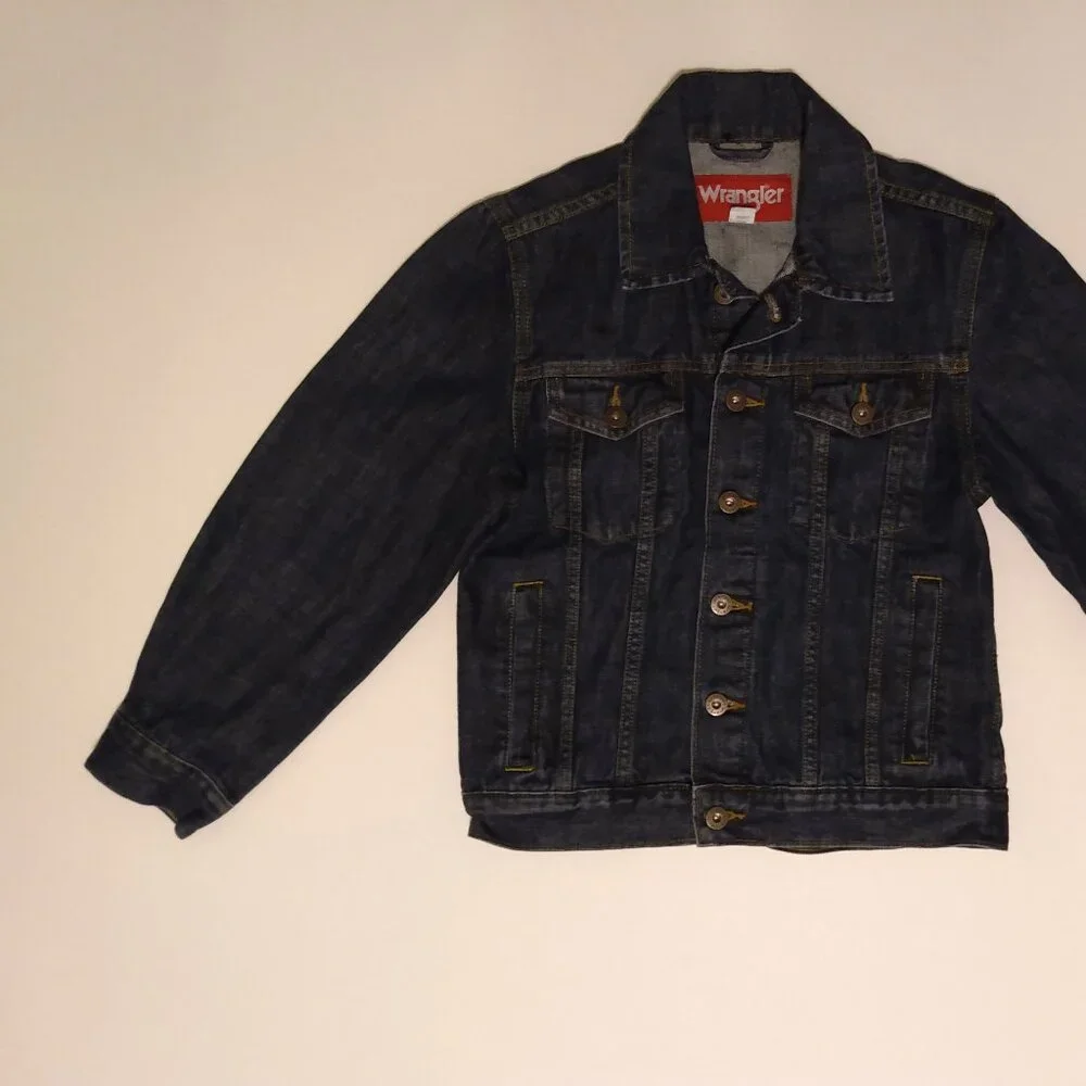 Wrangler Jean Jacket Boys Size Medium Kids Youth Denim Dark Blue Cowboy Ranch